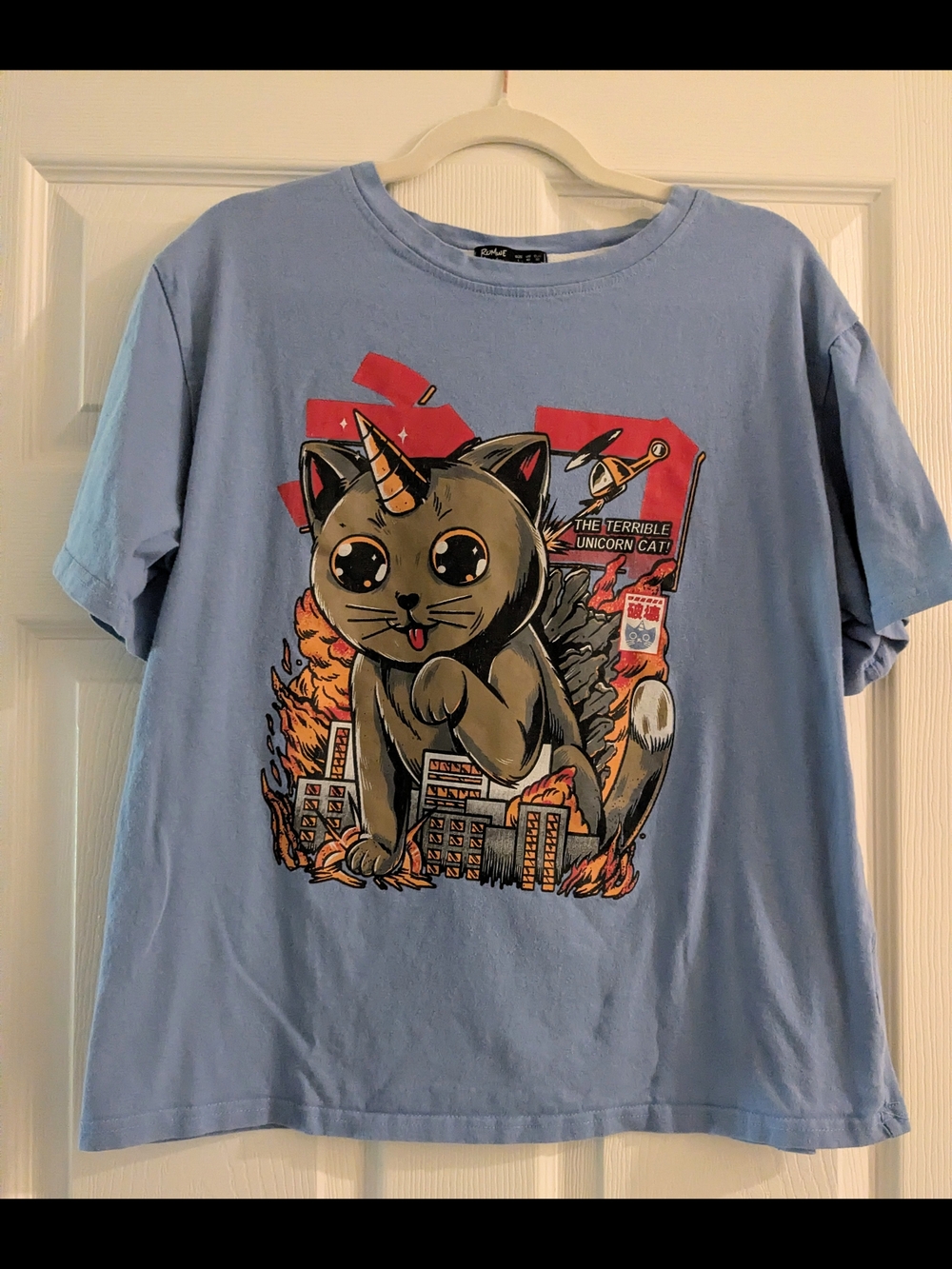ROMWE Light Blue Graphic 'Terrible Unicorn Cat' Tee